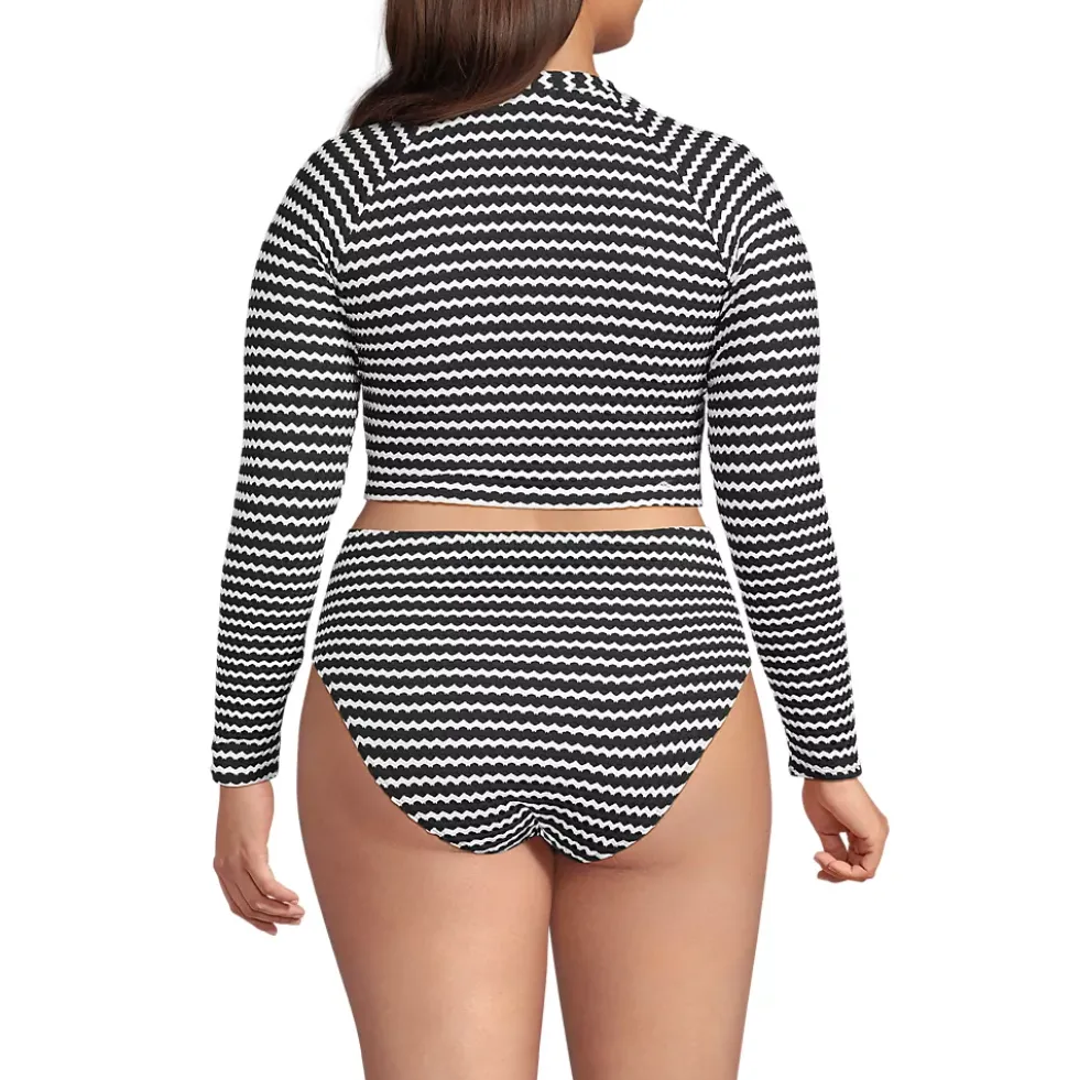 Women's Crochet Long Sleeve Bikini Top and High Waisted Bottoms Swimsuit Set