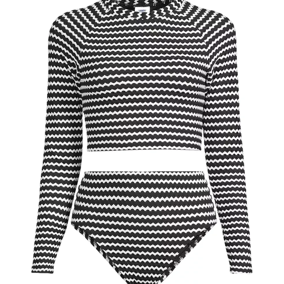 Women's Crochet Long Sleeve Bikini Top and High Waisted Bottoms Swimsuit Set