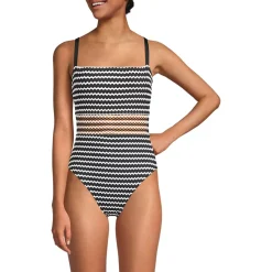 Women's Crochet Square Neck High Leg One Piece Swimsuit