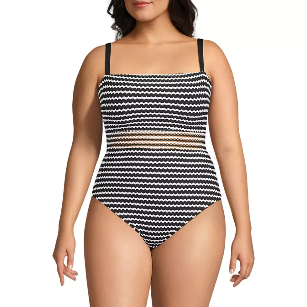 Women's Crochet Square Neck High Leg One Piece Swimsuit