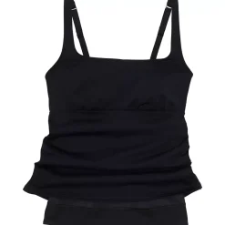 Women's D-Cup Chlorine Resistant Tummy Control Square Neck Underwire Tankini Swimsuit Top