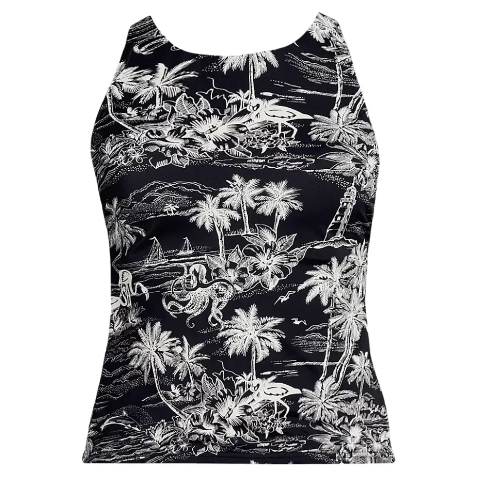 Women's D-Cup Tugless High Neck Strappy Back Tankini Swimsuit Top