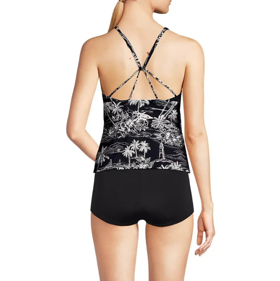 Women's D-Cup Tugless High Neck Strappy Back Tankini Swimsuit Top