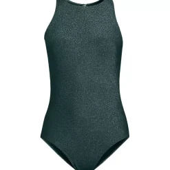 Women's D-Cup Tugless Shine High Neck Portrait Back One Piece Swimsuit