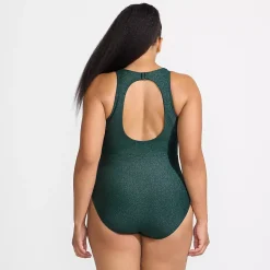 Women's D-Cup Tugless Shine High Neck Portrait Back One Piece Swimsuit