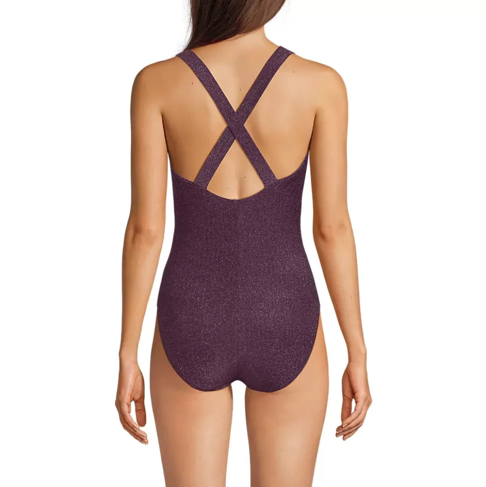 Women's D-Cup Tugless Shine X-Back One Piece Swimsuit