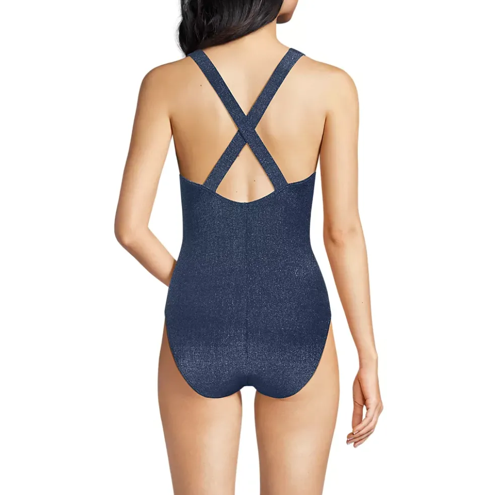 Women's D-Cup Tugless Shine X-Back One Piece Swimsuit