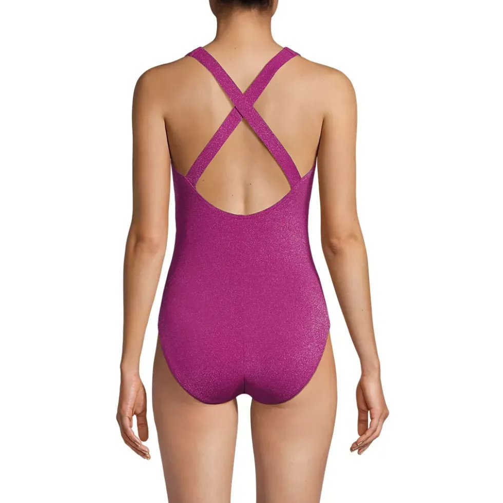 Women's D-Cup Tugless Shine X-Back One Piece Swimsuit