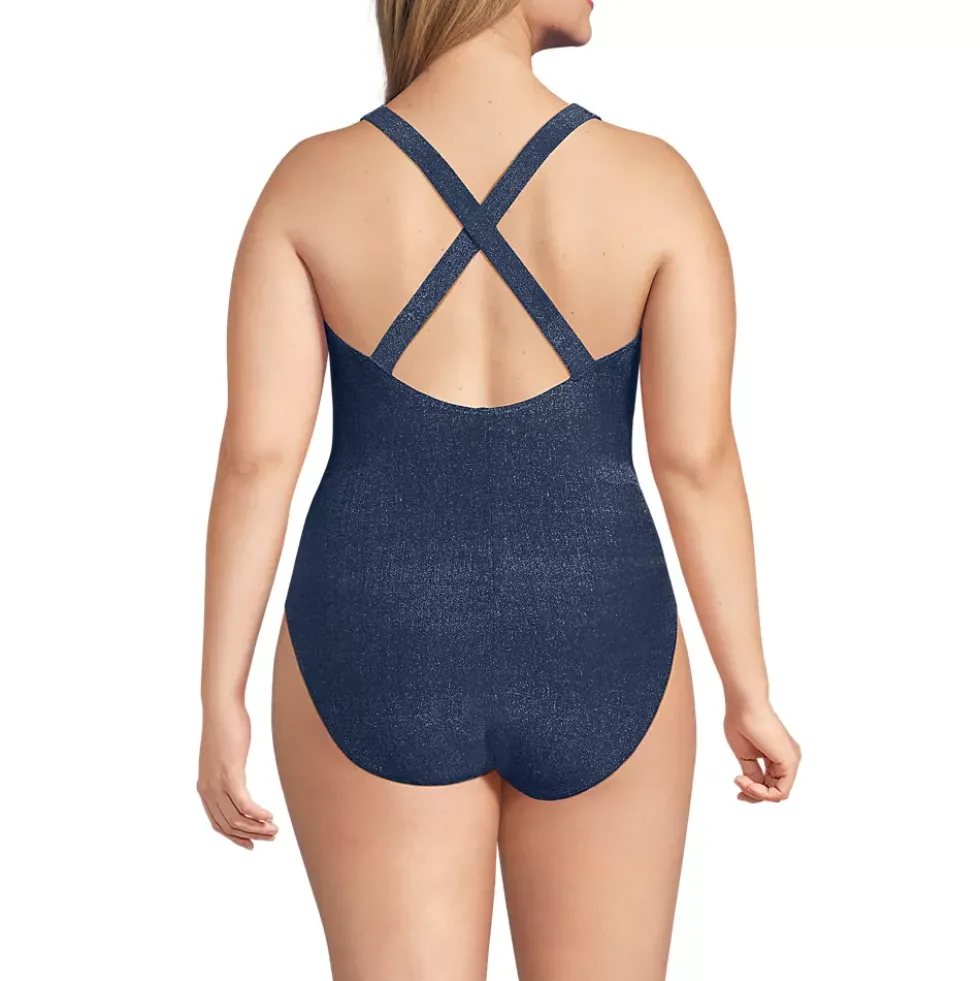 Women's D-Cup Tugless Shine X-Back One Piece Swimsuit