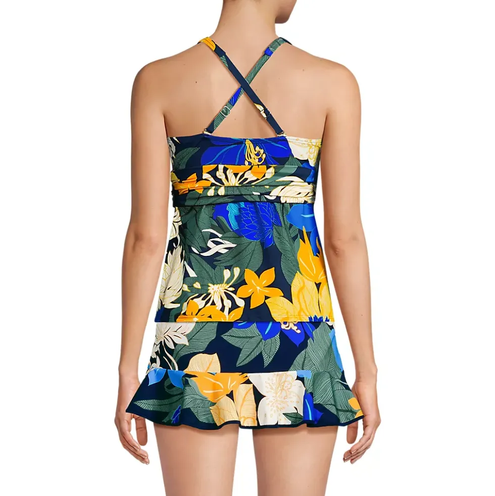 Women's D-Cup V-Neck Plunge X Back Tankini Top