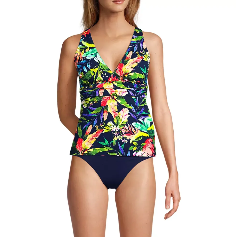 Women's D-Cup V-Neck Plunge X Back Tankini Top