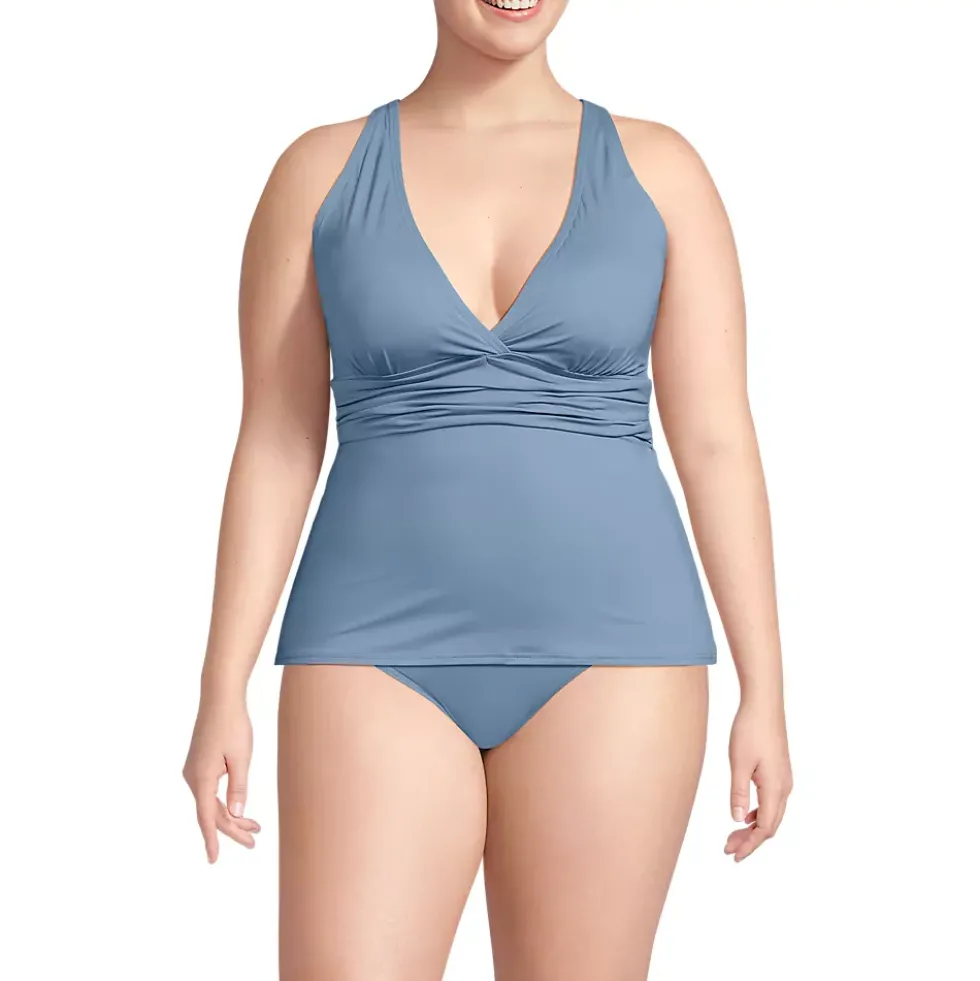 Women's D-Cup V-Neck Plunge X Back Tankini Top
