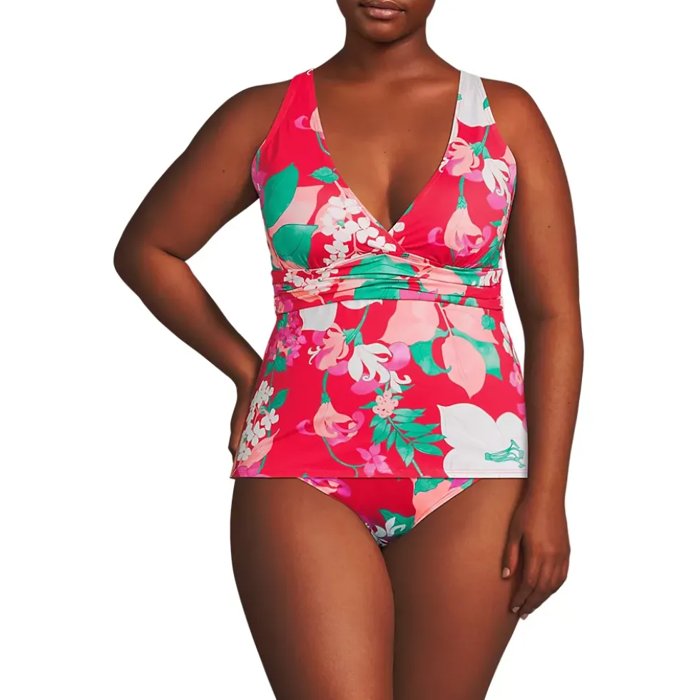 Women's D-Cup V-Neck Plunge X Back Tankini Top