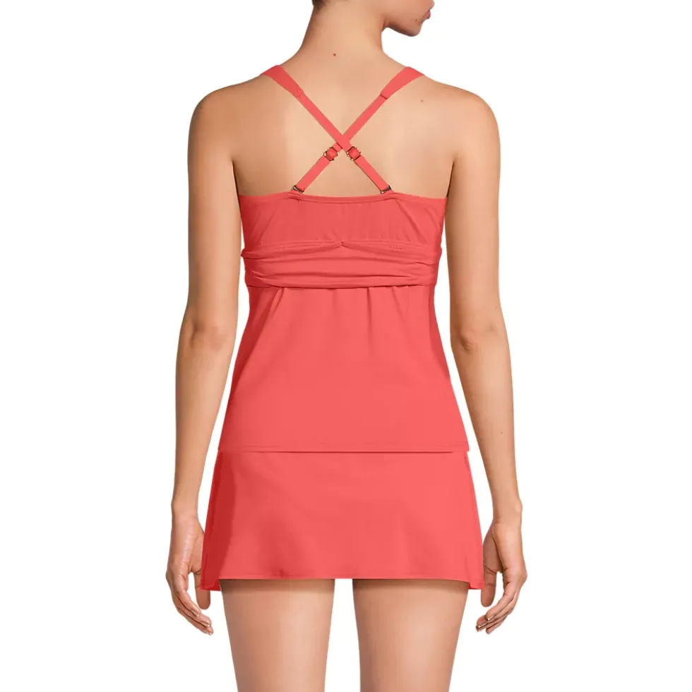 Women's D-Cup V-Neck Plunge X Back Tankini Top