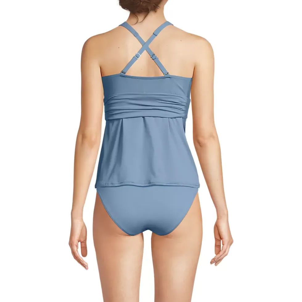 Women's D-Cup V-Neck Plunge X Back Tankini Top