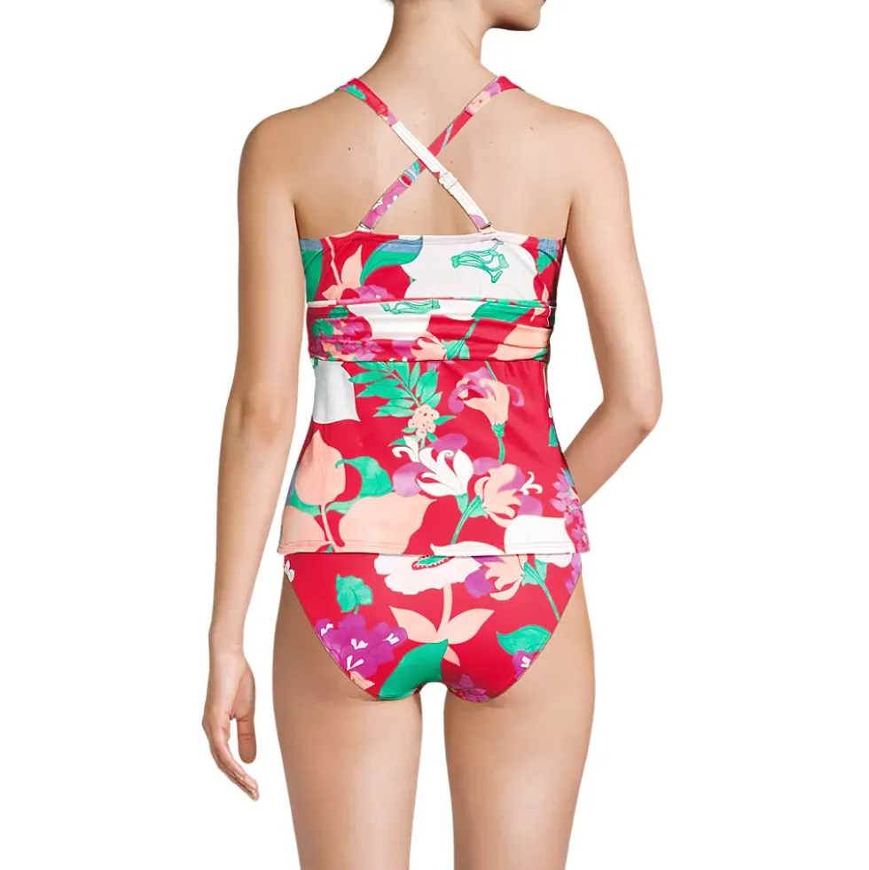 Women's D-Cup V-Neck Plunge X Back Tankini Top
