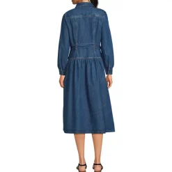 Women's Denim Button Front Midi Shirt Dress