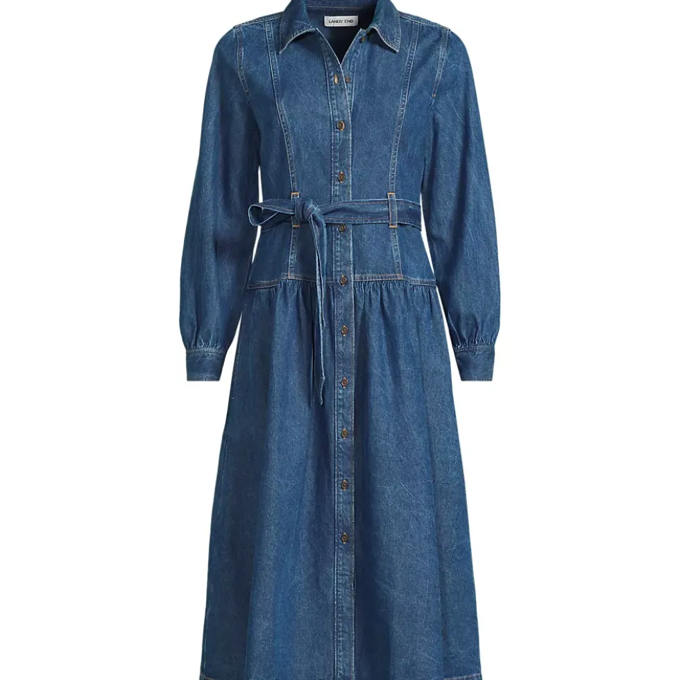 Women's Denim Button Front Midi Shirt Dress