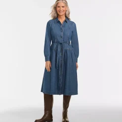 Women's Denim Button Front Midi Shirt Dress
