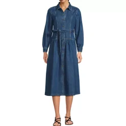 Women's Denim Button Front Midi Shirt Dress