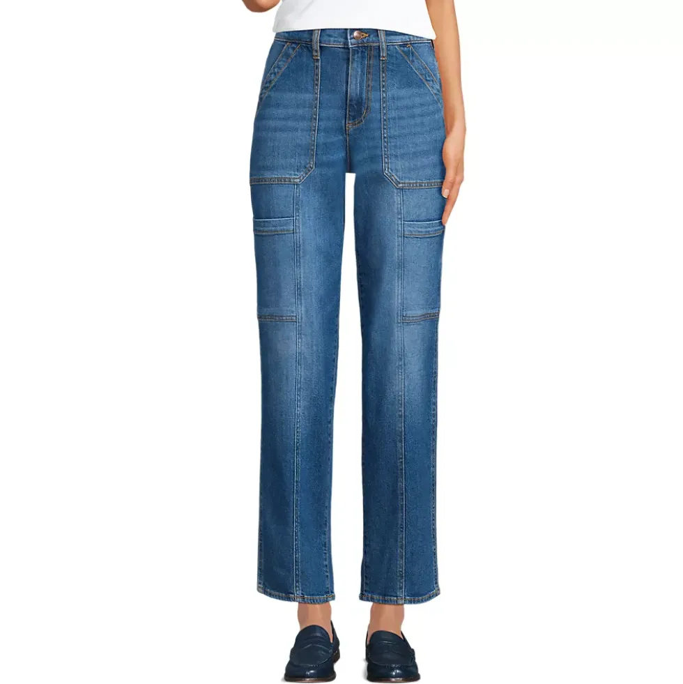 Women's Denim High Rise Utility Cargo Ankle Jeans
