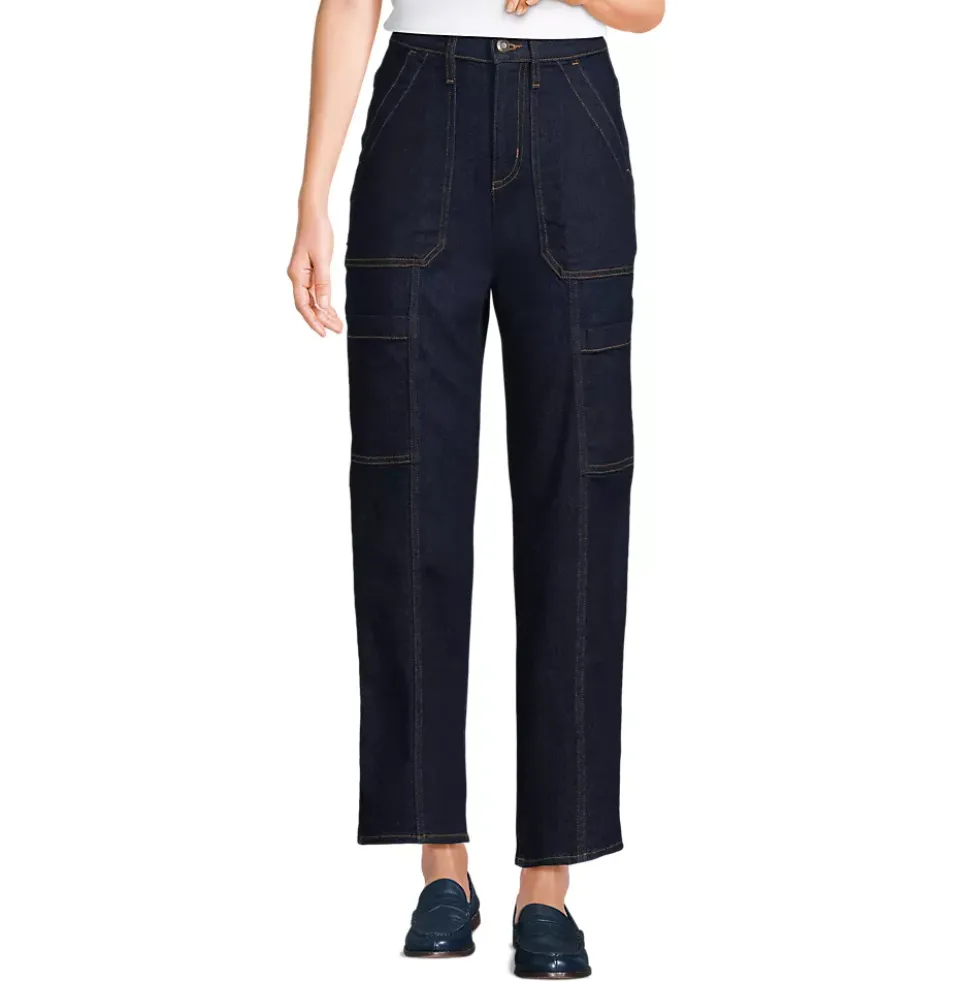 Women's Denim High Rise Utility Cargo Ankle Jeans