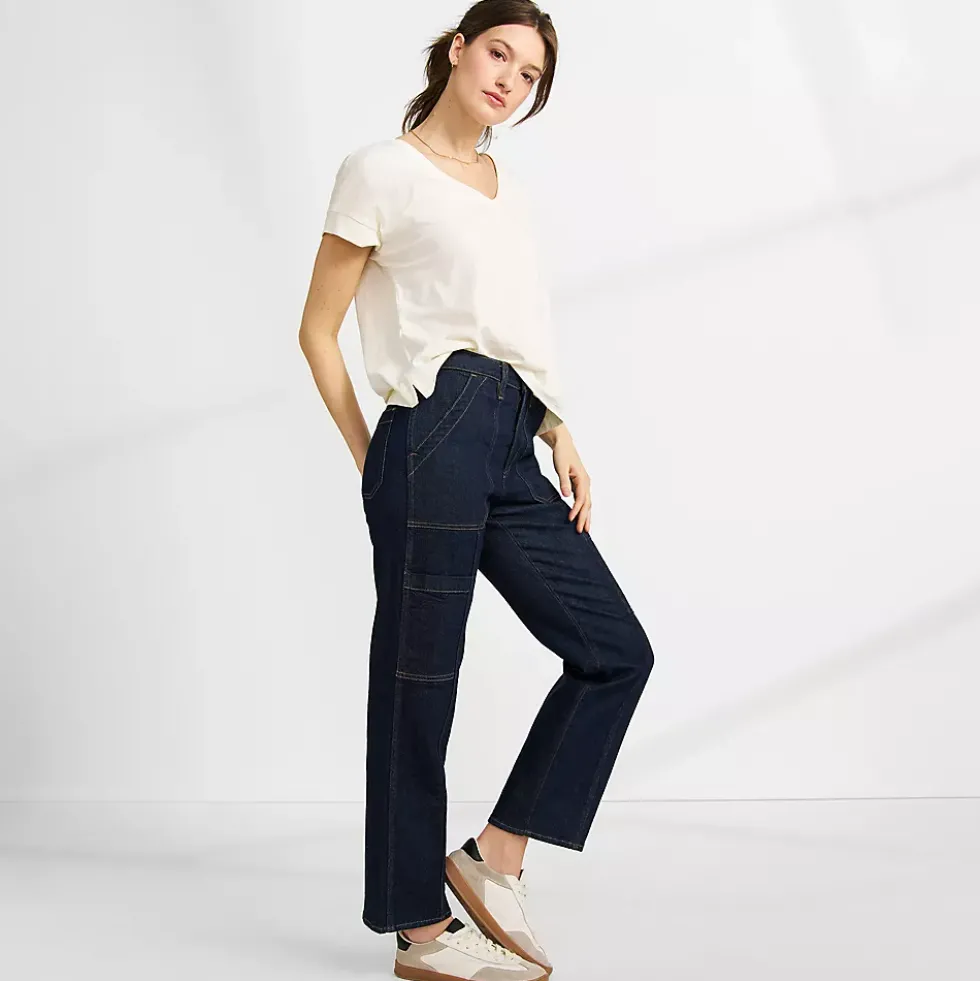 Women's Denim High Rise Utility Cargo Ankle Jeans