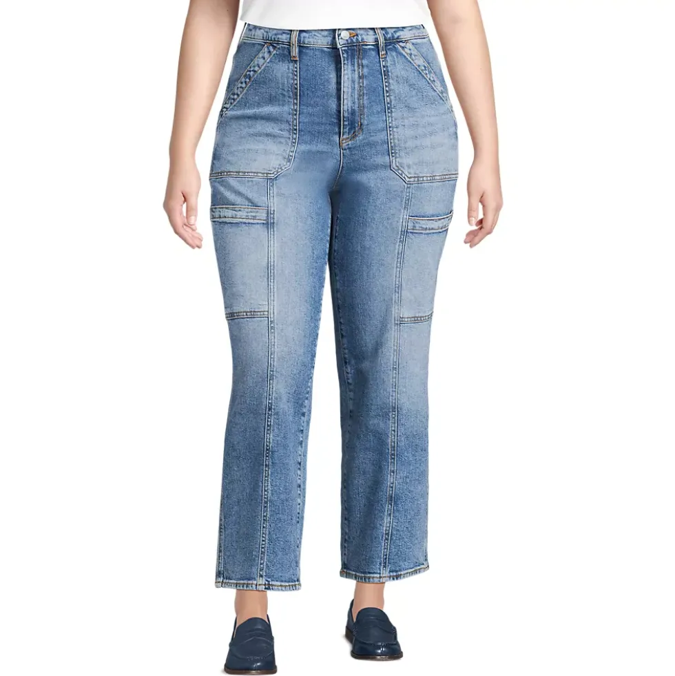 Women's Denim High Rise Utility Cargo Ankle Jeans