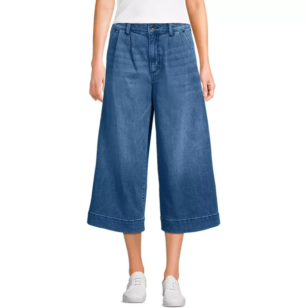 Women's Denim Mid Rise Wide Leg Culotte Jeans