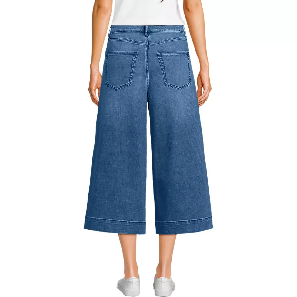 Women's Denim Mid Rise Wide Leg Culotte Jeans