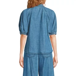 Women's Denim Puff Sleeve Tie Front Top
