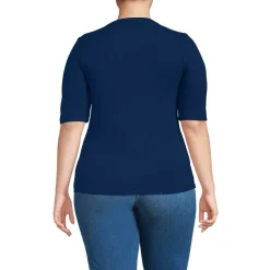 Women's Drapey Rib Fitted Elbow Sleeve Scoop Neck Tee