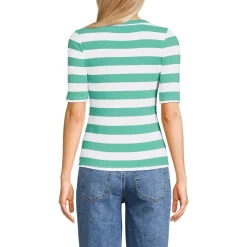 Women's Drapey Rib Fitted Elbow Sleeve Scoop Neck Tee