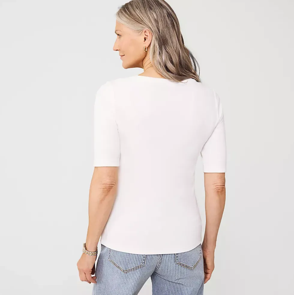 Women's Drapey Rib Fitted Elbow Sleeve Scoop Neck Tee
