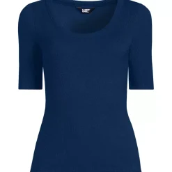Women's Drapey Rib Fitted Elbow Sleeve Scoop Neck Tee