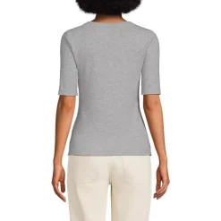 Women's Drapey Rib Fitted Elbow Sleeve Scoop Neck Tee