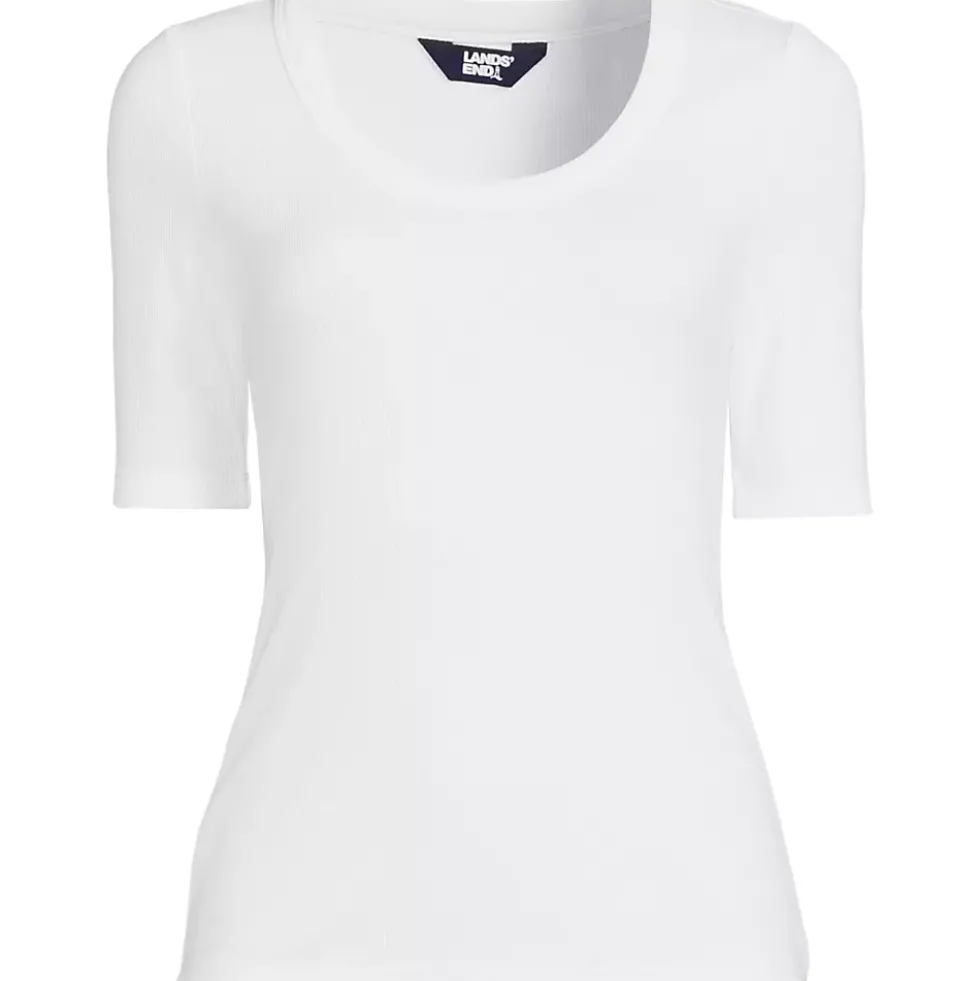 Women's Drapey Rib Fitted Elbow Sleeve Scoop Neck Tee