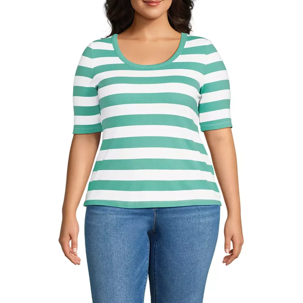 Women's Drapey Rib Fitted Elbow Sleeve Scoop Neck Tee