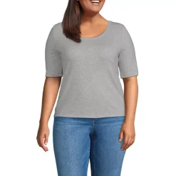 Women's Drapey Rib Fitted Elbow Sleeve Scoop Neck Tee