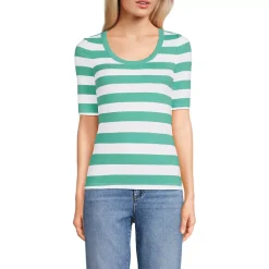 Women's Drapey Rib Fitted Elbow Sleeve Scoop Neck Tee