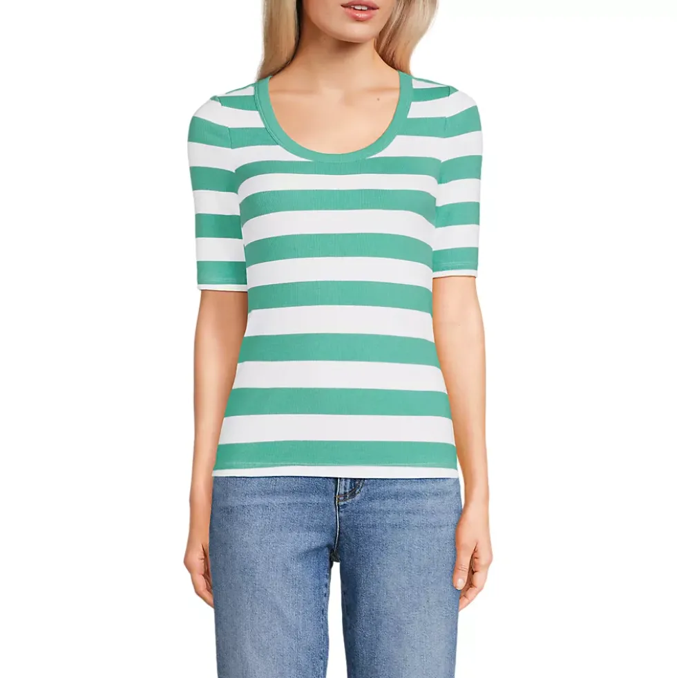 Women's Drapey Rib Fitted Elbow Sleeve Scoop Neck Tee