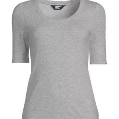 Women's Drapey Rib Fitted Elbow Sleeve Scoop Neck Tee