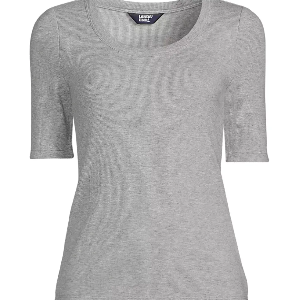 Women's Drapey Rib Fitted Elbow Sleeve Scoop Neck Tee