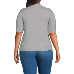 Women's Drapey Rib Fitted Elbow Sleeve Scoop Neck Tee