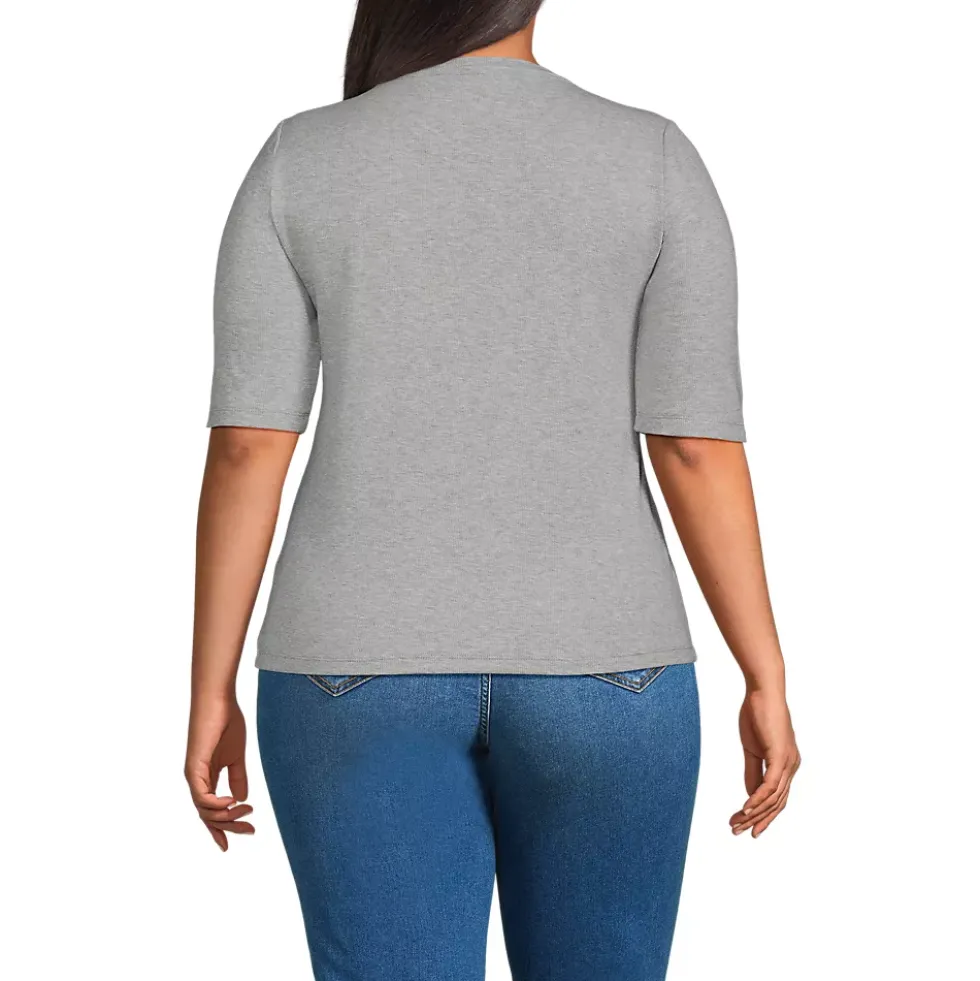 Women's Drapey Rib Fitted Elbow Sleeve Scoop Neck Tee