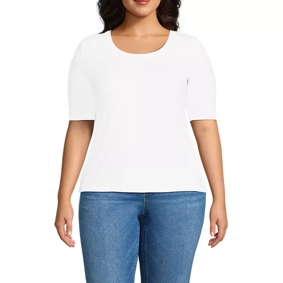 Women's Drapey Rib Fitted Elbow Sleeve Scoop Neck Tee