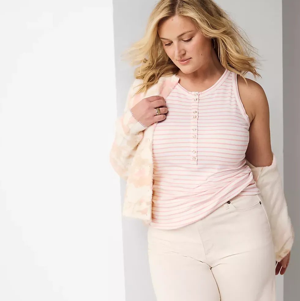 Women's Drapey Rib Fitted Henley Tank Top
