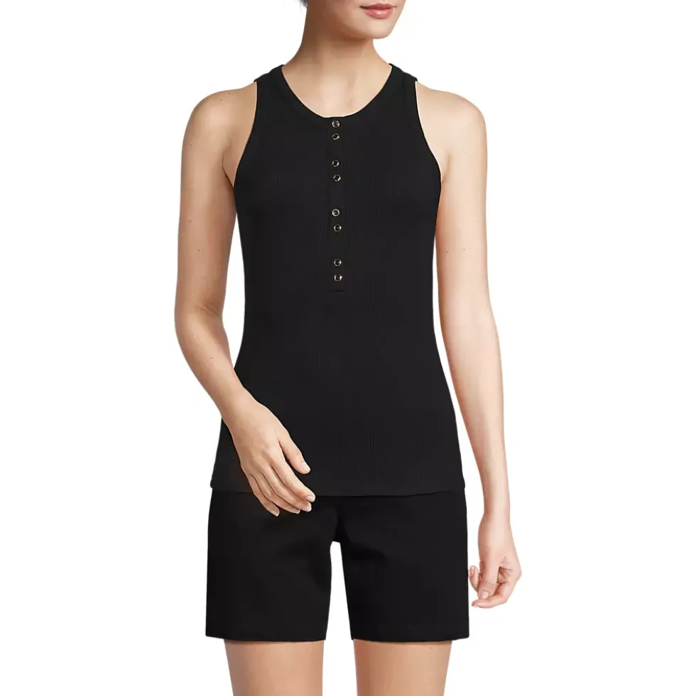 Women's Drapey Rib Fitted Henley Tank Top
