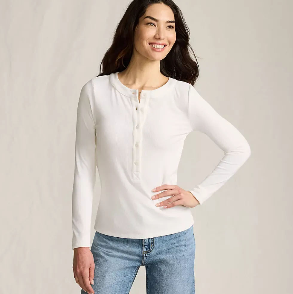 Women's Drapey Rib Fitted Long Sleeve Henley T-Shirt