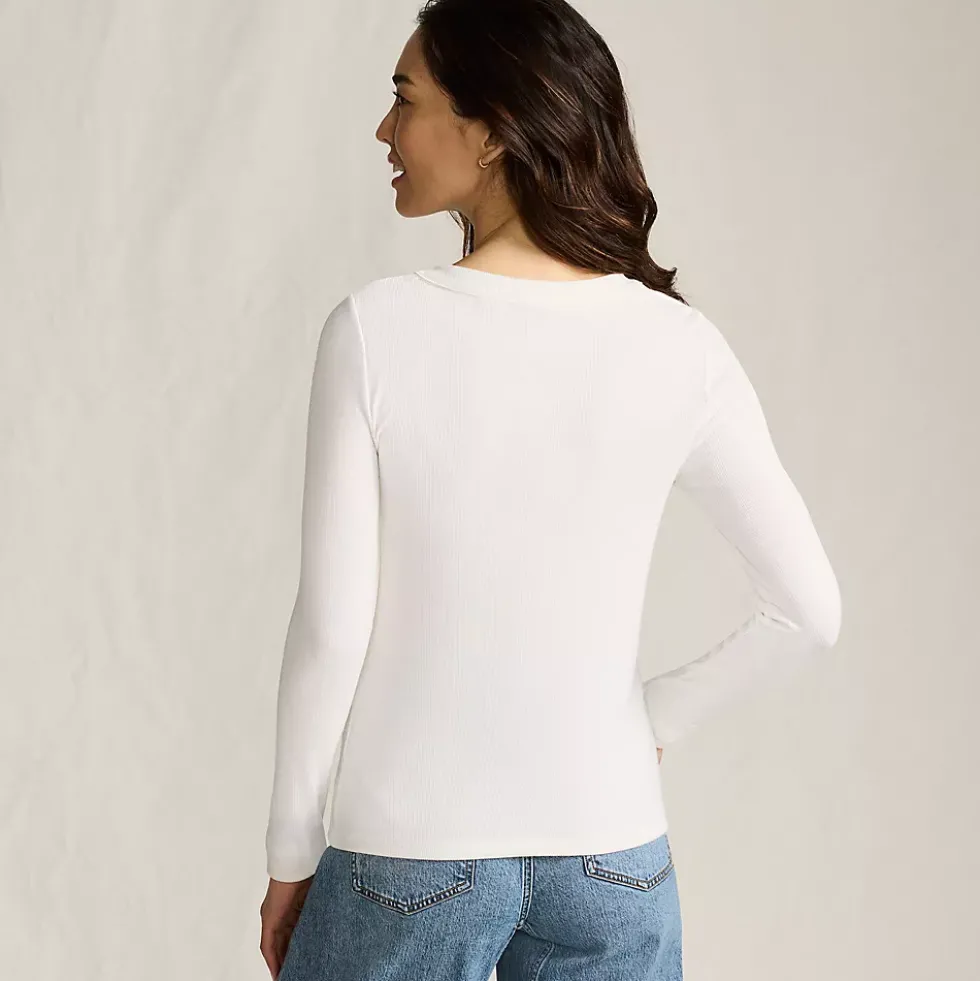Women's Drapey Rib Fitted Long Sleeve Henley T-Shirt